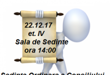Convocarea Sedintei Ordinare a Consiliului Local Singerei din data de 22.12.17
