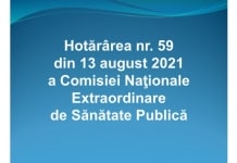 Hotărârea nr. 59 din 13 august 2021 a Comisiei Naţionale Extraordinare de Sănătate Publică